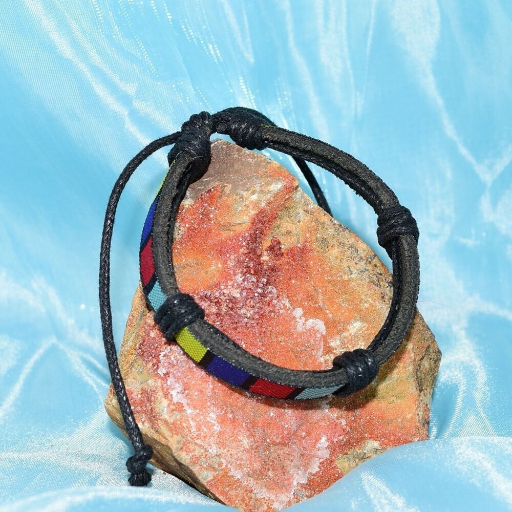 Rey Ribbon Womens Colorblock Tie Bracelet Black Yellow Red Blue Gift Packaged - Picture 4 of 9